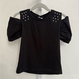 Zara Black Puff Sleeve Kids Tee with Studs